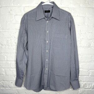Canali Mens Button Front Shirt Size‎ 41 / 16  Blue White Luxury Made In Italy